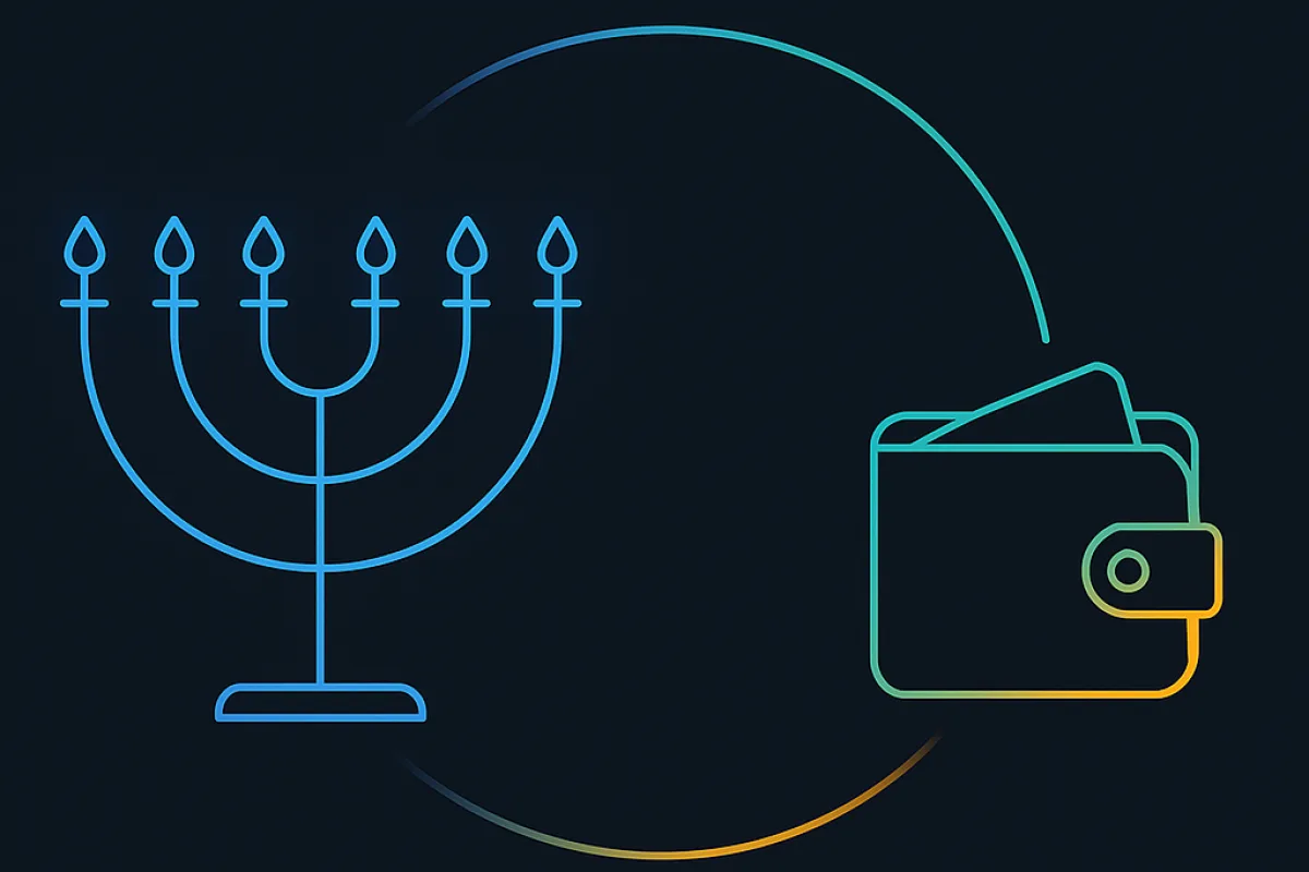 An Israeli flag motif beside a bank documentation symbol