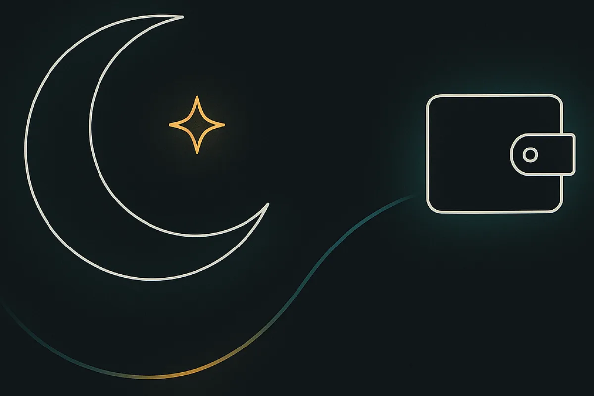 A Pakistani flag motif beside a peer-to-peer trading symbol